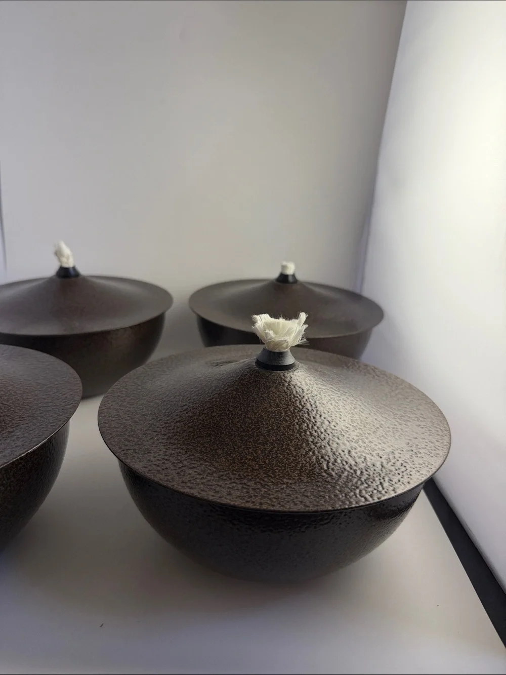 Bronze Color  Hammered Texture Tabletop Citronella Oil Lamps in Metal set of 4